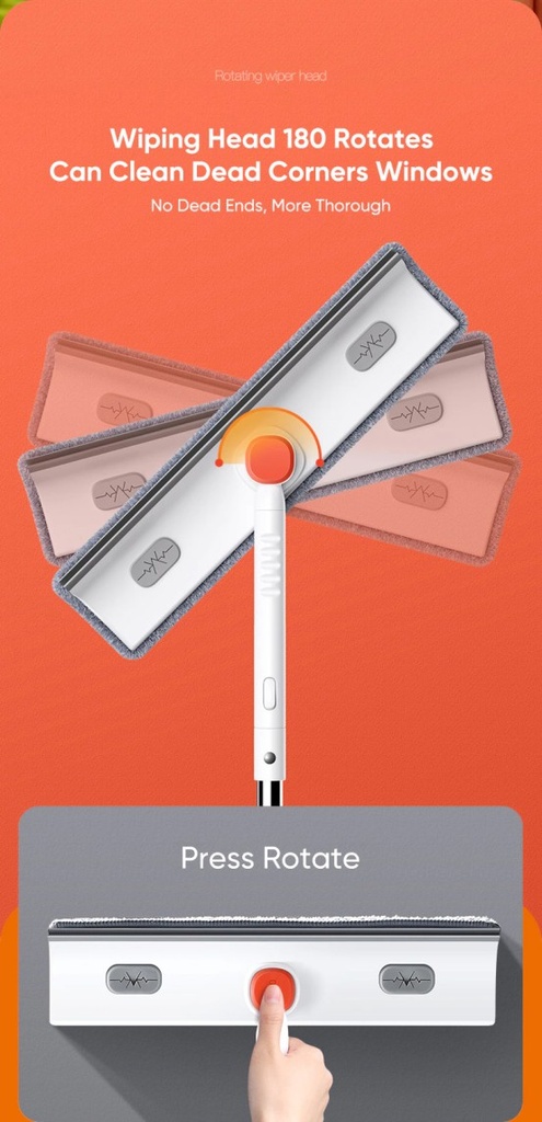 مساحة زجاج تميل 180 درجة للوصول للزوايا والأماكن الصعبة بيد قابلة لتعديل الطول