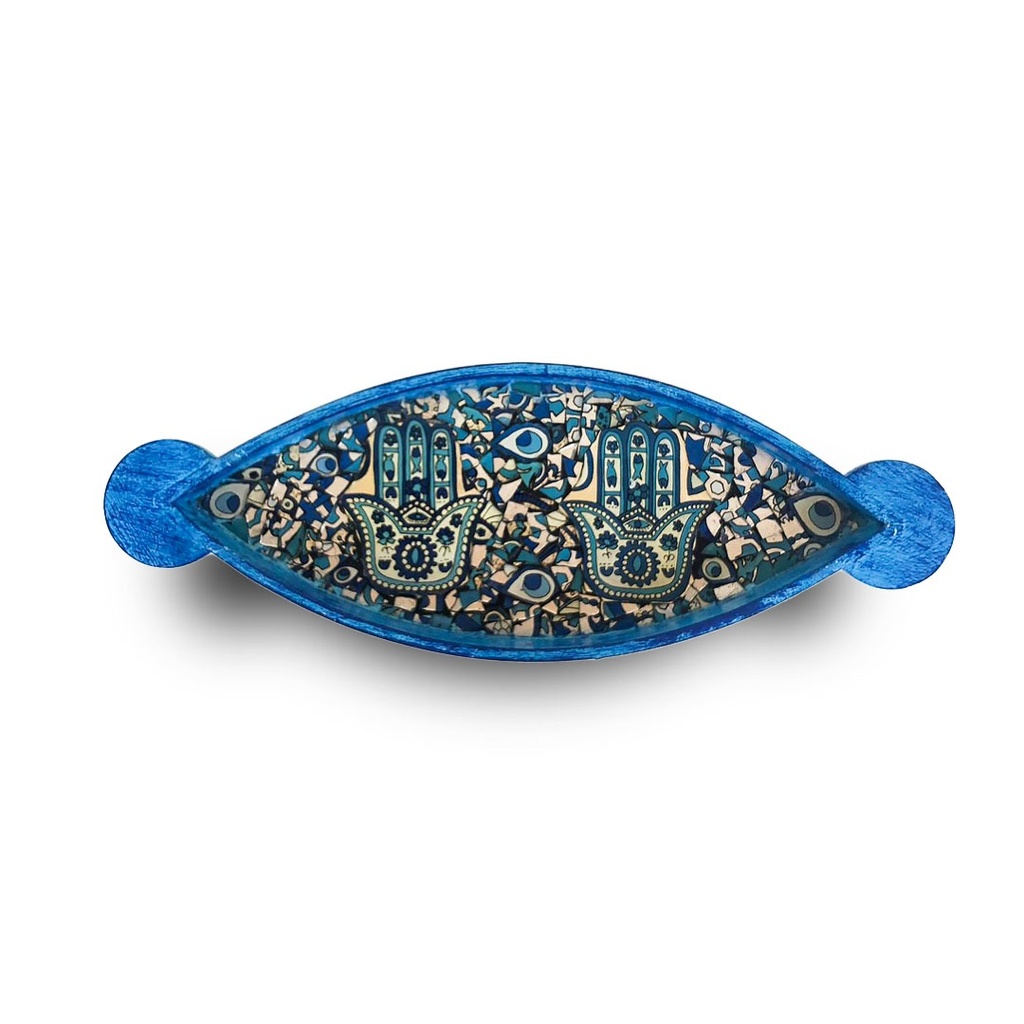 طقم صواني خشب 3 قطع خمسة وخميسة لتقديم المشروبات بيد دائرية