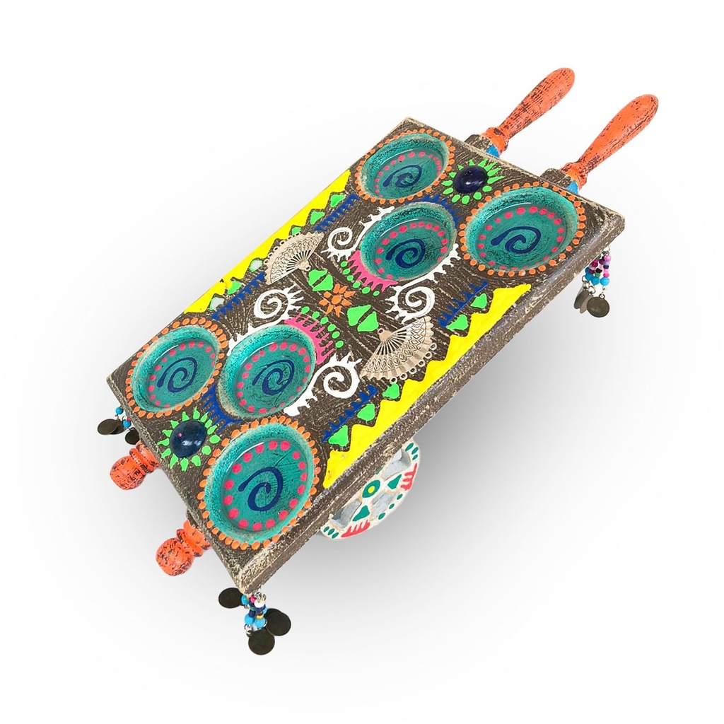 عربة هاند ميد خشب 6 فنجان لتقديم الشاي والقهوه للضيوف