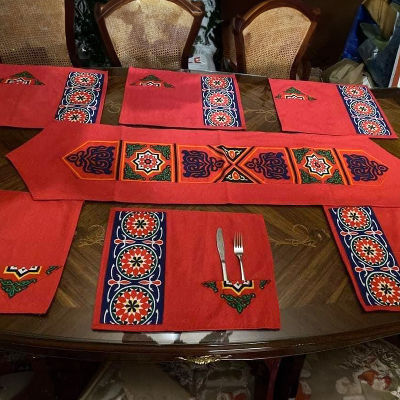 مفرش سفرة رانر رمضاني 7 قطع  بالوان مختلفة