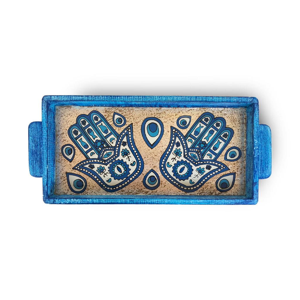 صينية رمضانية خشب لتقديم العصائر والمشروبات بيد لسهولة الحمل