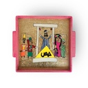 صينية رمضانية مربعة خشب بكلمات تراثية ويد لسهولة الحمل