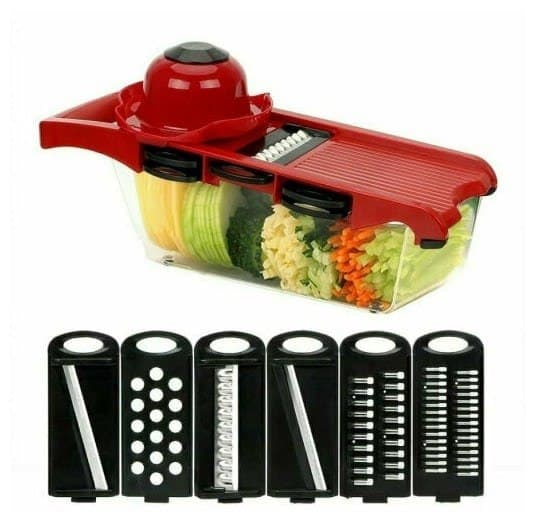 قطاعة ومبشرة الخضار والفاكهه والجبن 6 رؤوس مع علبة