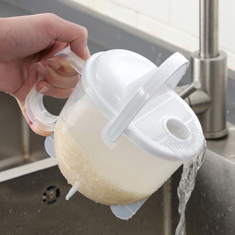 مصفاه غسيل الرز والبقوليات 1 لتر بغطاء قابل للفك ويد لسهولة الأستخدام من البلاستيك