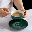 مج بورسلين بيد 250 ملي مع طبق ومعلقة لشرب وتقديم الشاي والنسكافيه