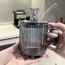 مج زجاج 350 ملي بغطاء دبدوب وشاليموه لسهولة الشرب للعصائر والايس كوفي والنسكافيه بيد