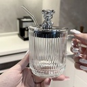 مج 350 ملي بغطاء دبدوب وشاليموه لسهولة الشرب للعصائر والايس كوفي والنسكافيه بيد من الزجاج الشفاف