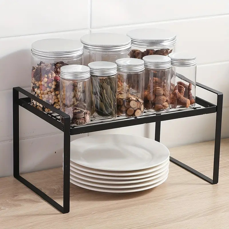 استاند ورف لتنظيم دواليب المطبخ لحمل الحلل والأطباق وبرطمانات التوابل في المطبخ من المعدن