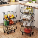 تربو منظم لأدوات المطبخ والحمام 3 سلات بعجلات لسهولة الحركة من المعدن