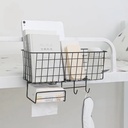 باسكت معدن منظم وحامل لأدوات المطبخ والحمام برف للمناديل و 3 هوكات لتعليق الفوط وادوات الغرف بلزق دبل فيس قوي