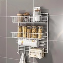 استاند معدن 2 دور منظم لأدوات المطبخ مع 2 حامل للمناديل و3 هوكات لتعليق الفوط ومعالق الغرف بلزق دبل فيس قوي