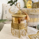 تمرية رمضان كريم بغطاء مزين بهلال وفانوس لتقديم التمر والمكسرات من الزجاج والمعدن