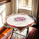 مفرش سفرة رمضاني مزين بقماش خيامية من الكتان لأستقبال ليالي الشهر الكريم