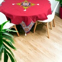 مفرش سفرة كتان باللون الأحمر بقماش خيامية لأستقبال الشهر الكريم