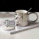 مج سيراميك سيلفر بغطاء ومعلقة 300 ملي لشرب النسكافيه والكابتشينو والايس كوفي