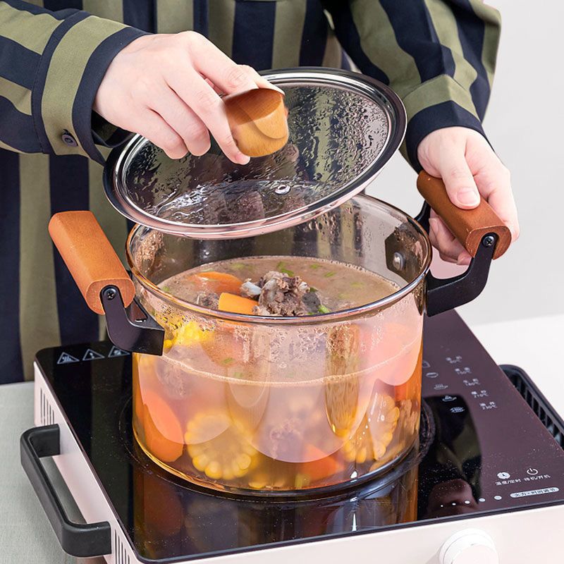 حلة زجاج 3 لتر لتحضير وتقديم الطعام بشكل شيك بغطاء محكم الغلق ويد خشبيه لسهولة الحمل