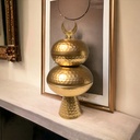 تمرية ذهبي 2 دور بقاعدة لحمل وتقديم التمر والمكسرات والشوكولاتة  والكاندي بغطاء مزين بهلال 🌙 رمضان