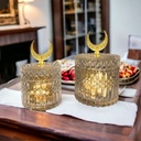 تمرية كريستال بغطاء مزين بهلال رمضان لحمل وتقديم التمر والمكسرات والكاندي للضيوف بشكل شيك