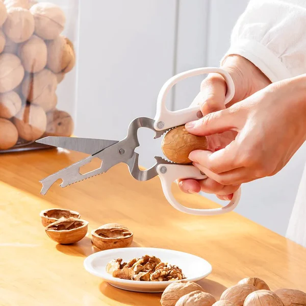 مقص وقشارة وكسارة بندق وفاتح للزجاجات والعلب ومفك استانليس ستيل غير قابل للصدأ