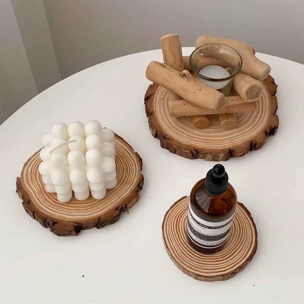 طقم كوستر خشب 5 قطع بمقاسات مختلفة لحمل الأكواب والشموع وقطع الديكور