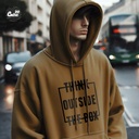 Think Outside The Box هودي اوفر سايز قطن باللون البني