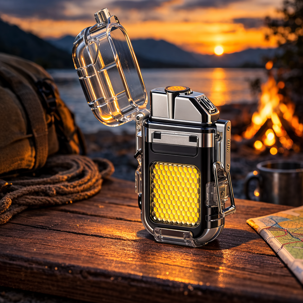 ولاعة كهربائية مقاومة للماء بكشاف ب 3 درجات إضاءة مختلفة لرحلات البحر والتخييم قابلة لإعادة الشحن