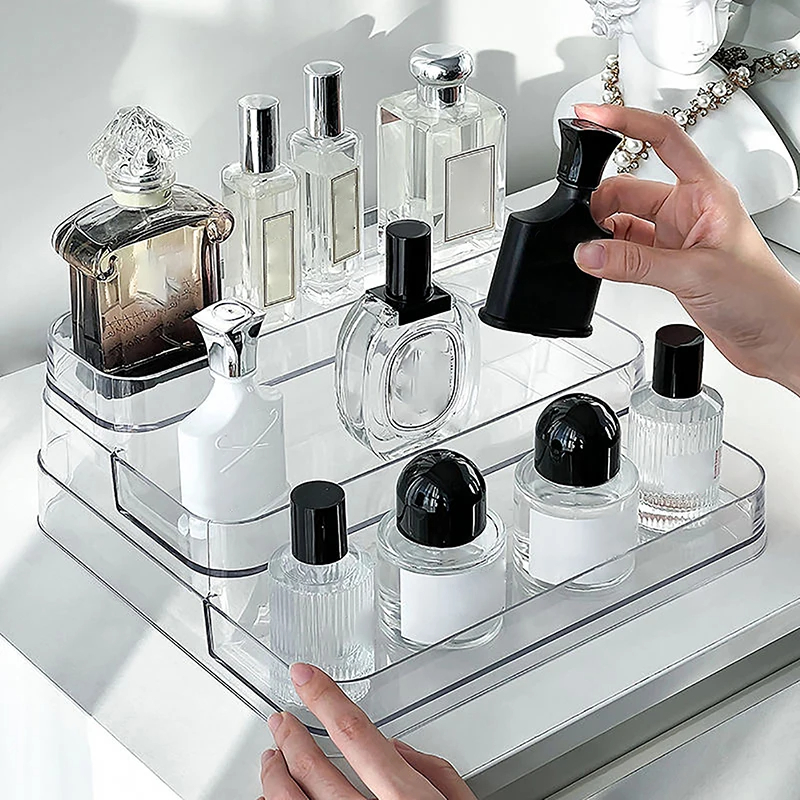 منظم اكليريك متدرج 3 دور لحمل وتنظيم زجاجات الزيت وبرطمانات التوابل وادوات الميكب والعناية بالشعر والبشرة