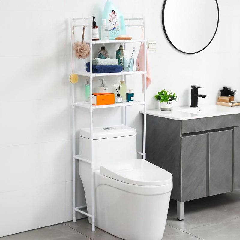 استاند 3 دور منظم وحامل لادوات الحمام فوق التواليت بهوكات لحمل وتعليق الليف والفوط