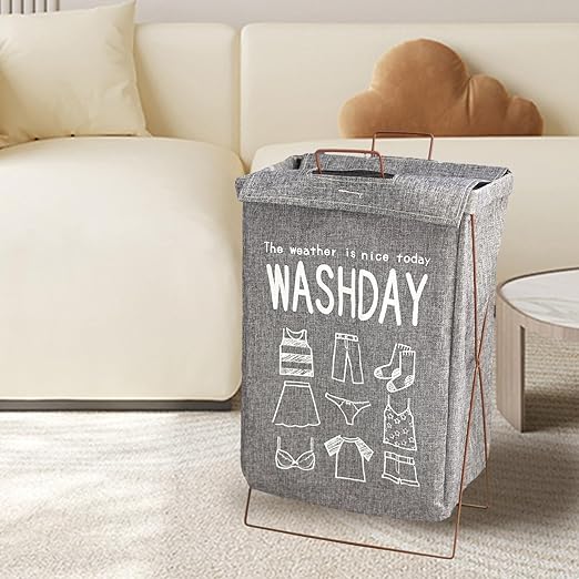 سلة غسيل وتربروف بحامل معدن قابل للطي بيد لسهولة الحمل