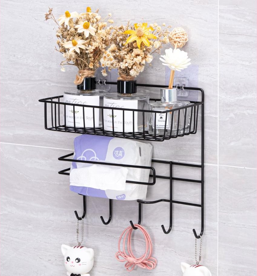 استاند معدن لتنظيم أدوات المطبخ مع حامل للمناديل و 6 هوكات لتعليق الفوط ومعالق الغرف بلزق دبل فيس