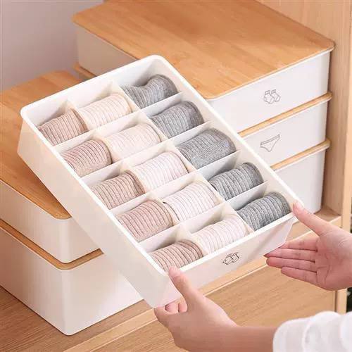 منظم مقسم 10 خانات للملابس الداخلية والشرابات وربطات العنق من البلاستيك بغطاء خشب