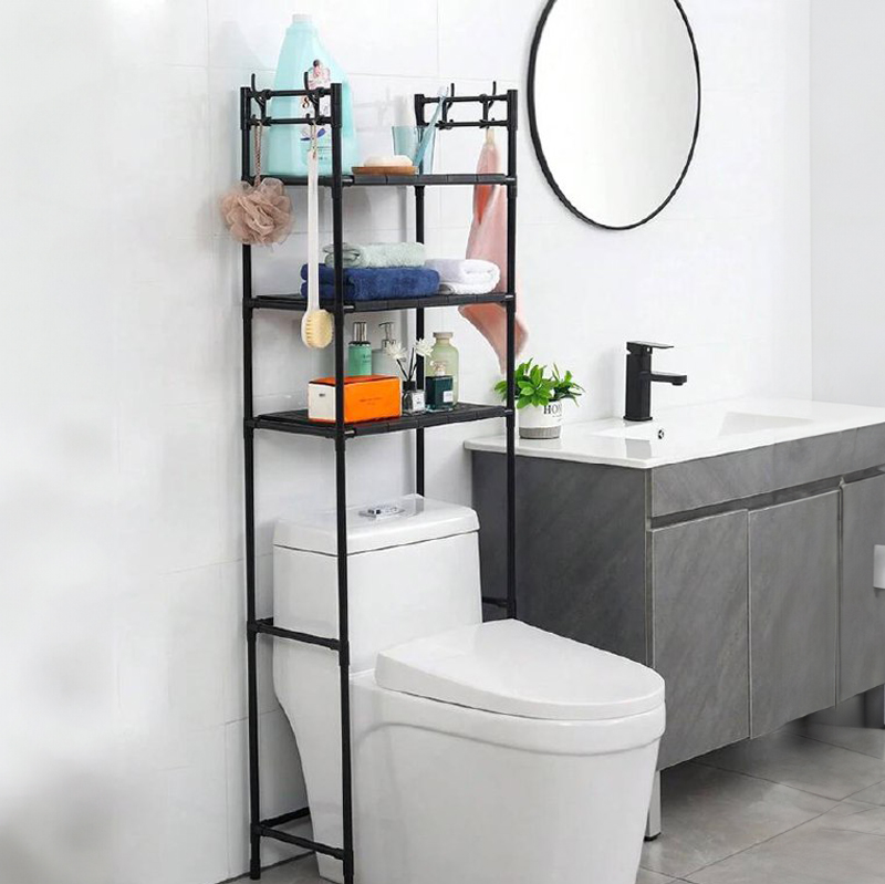 استاند 3 دور لحمل وتنظيم أدوات الحمام فوق التواليت مزود ب 4 هوك لحمل وتعليق الليف والفوط