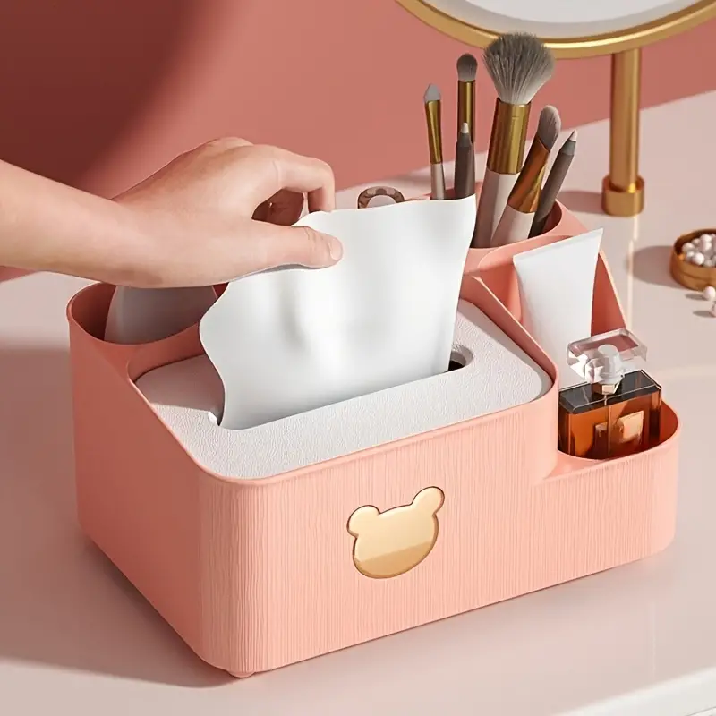 علبة مناديل بغطاء مقسمة 6 خانات لحمل الريموت والشواحن والاقلام لغرف النوم والليفنج والمكتب