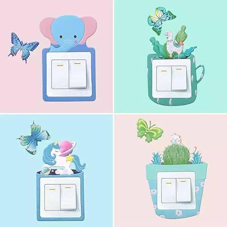 استيكر ثري دي لتزيين مفاتيح الكهرباء باشكال كرتونية مختلفة