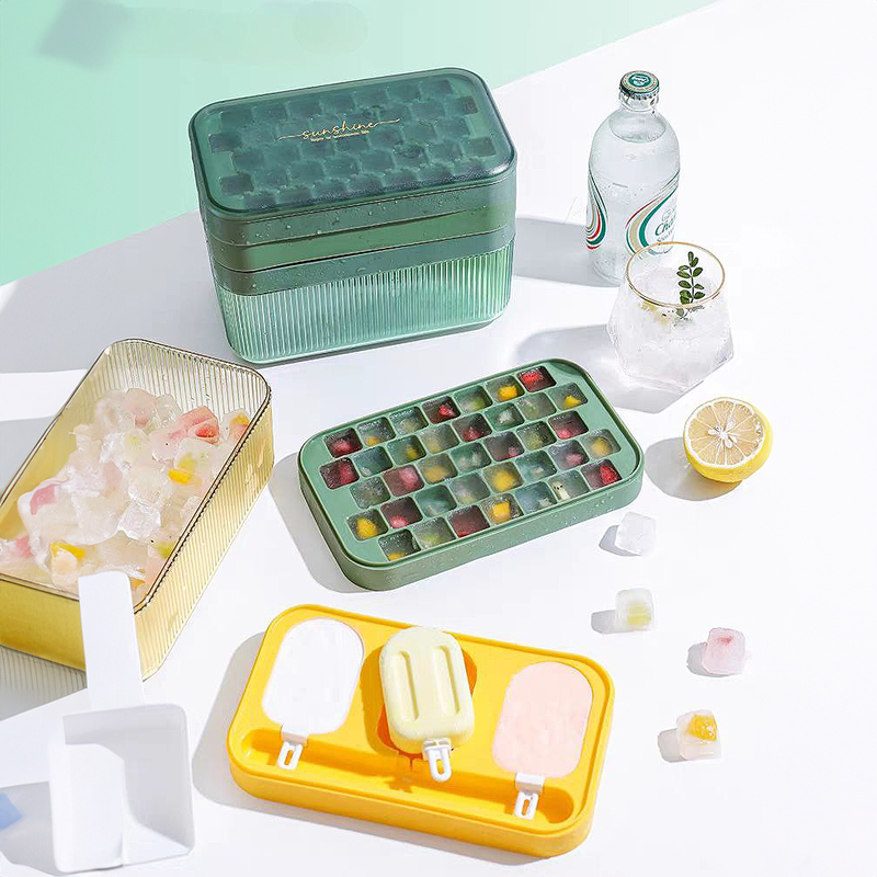 علبة مكعبات ثلج وايس كريم أكليريك لتبريد العصائر والمشروبات بغطاء محكم الغلق