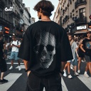 Skull Print تيشيرت اوفر سايز قطن باللون الاسود للرجال