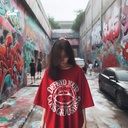 Defend your Consciousness تيشيرت اوفر سايز قطن باللون الاحمر للنساء