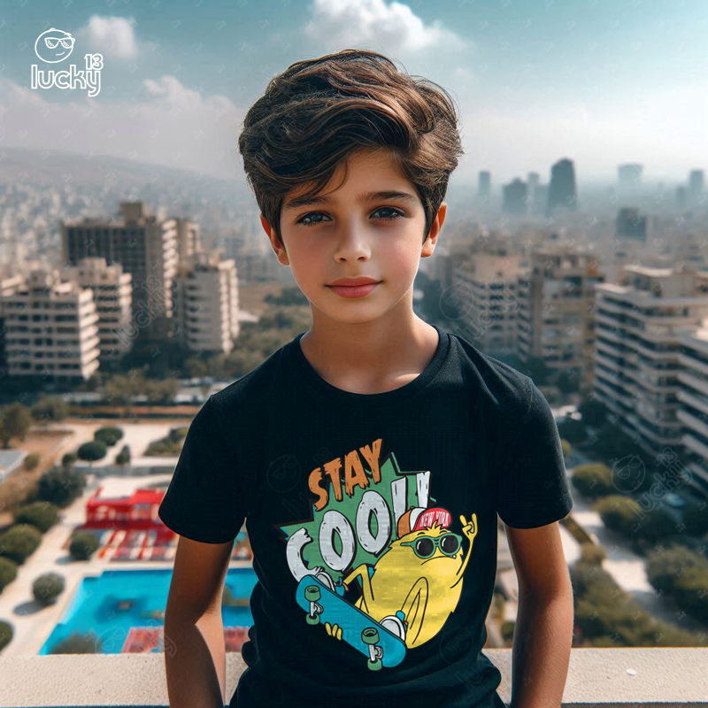 Stay Cool تيشيرت اطفال قطن باللون الاسود