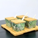 طقم برطمانات ملامين 4 قطع بحامل خشبي