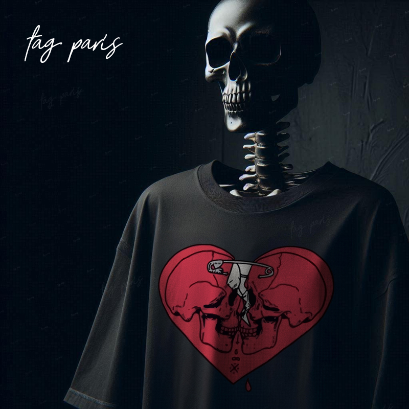 Red Skull Heart  Black تيشيرت اوفر سايز