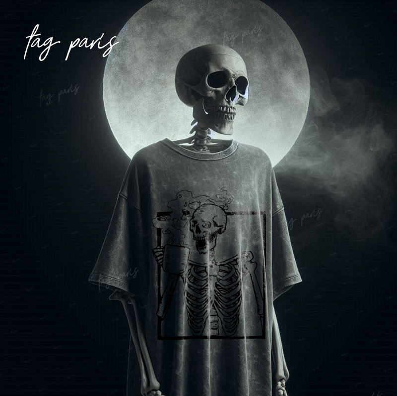 Need More Coffee  -Stone Washed -Gray تيشيرت اوفر سايز