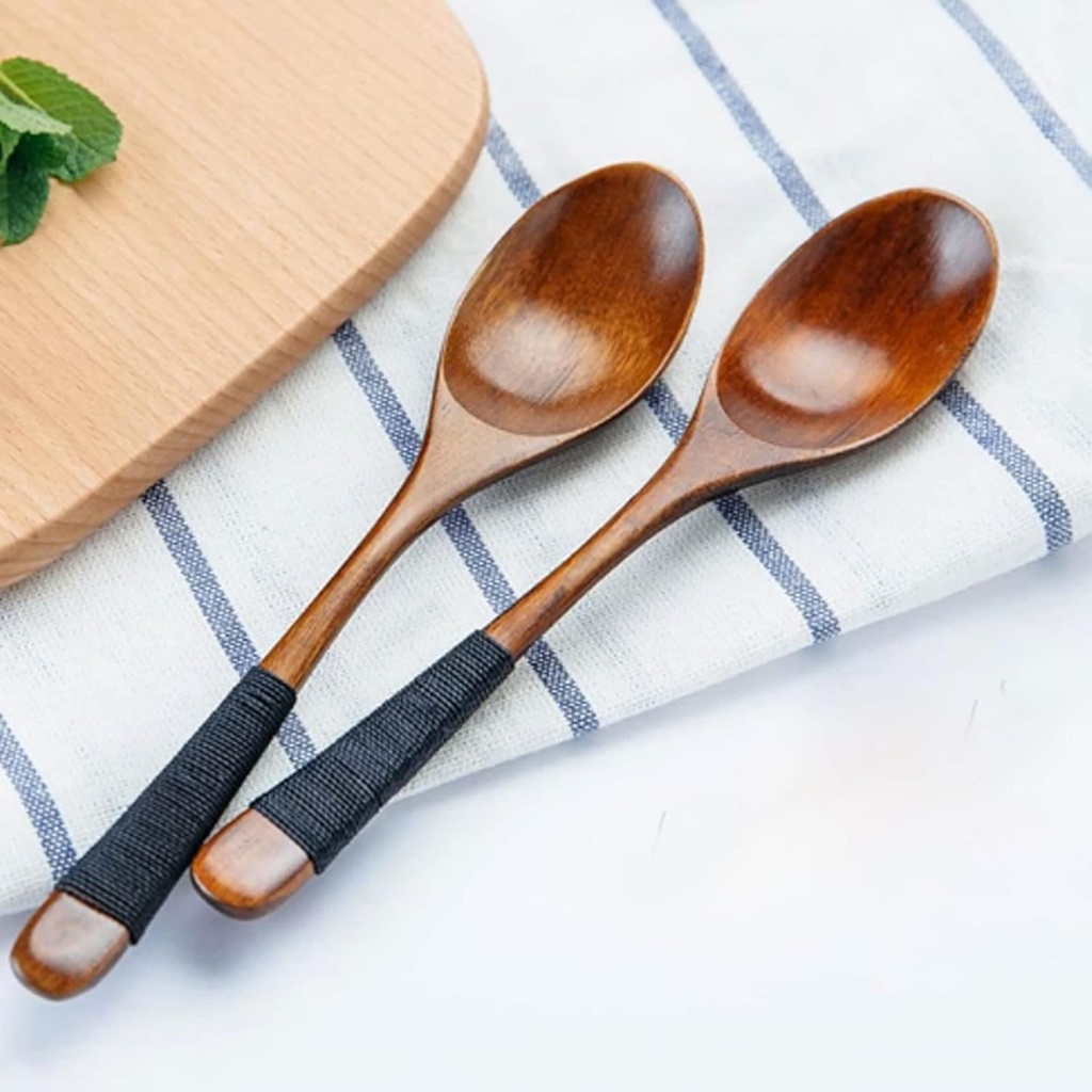 طقم معالق تقديم خشبية كبيرة 6 قطع