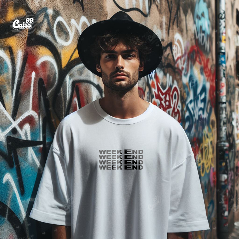 Week End تيشيرت اوفر سايز قطن باللون الابيض للرجال