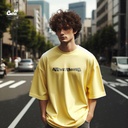 Never Mind تيشيرت اوفر سايز قطن باللون الاصفر للرجال