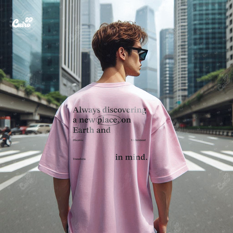 Always Discovering تيشيرت اوفر سايز قطن باللون البينك للرجال