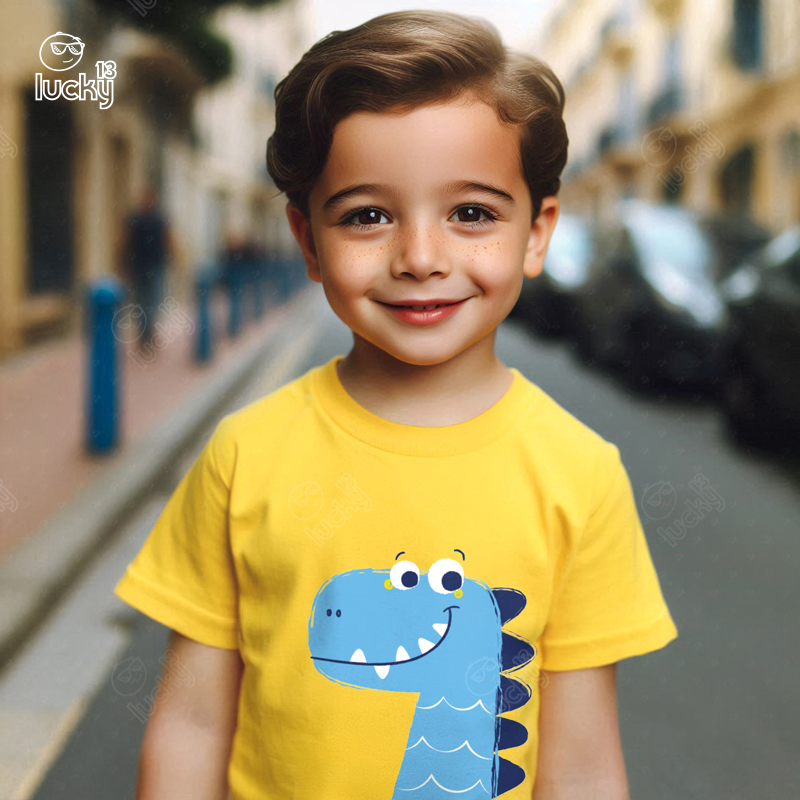 Blue Dinosaur تيشيرت اطفال قطن باللون الاصفر