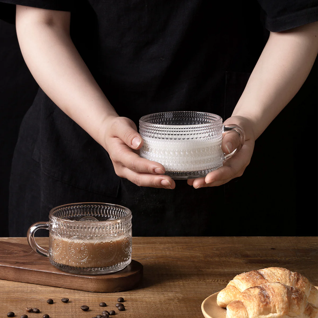 مج زجاج كريستال منقوش 400 ملي بيد لتقديم الزبادي و الكورن فليكس