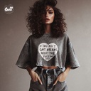 What The Fu*k You Got كروب توب اوفر سايز باللون الرمادي