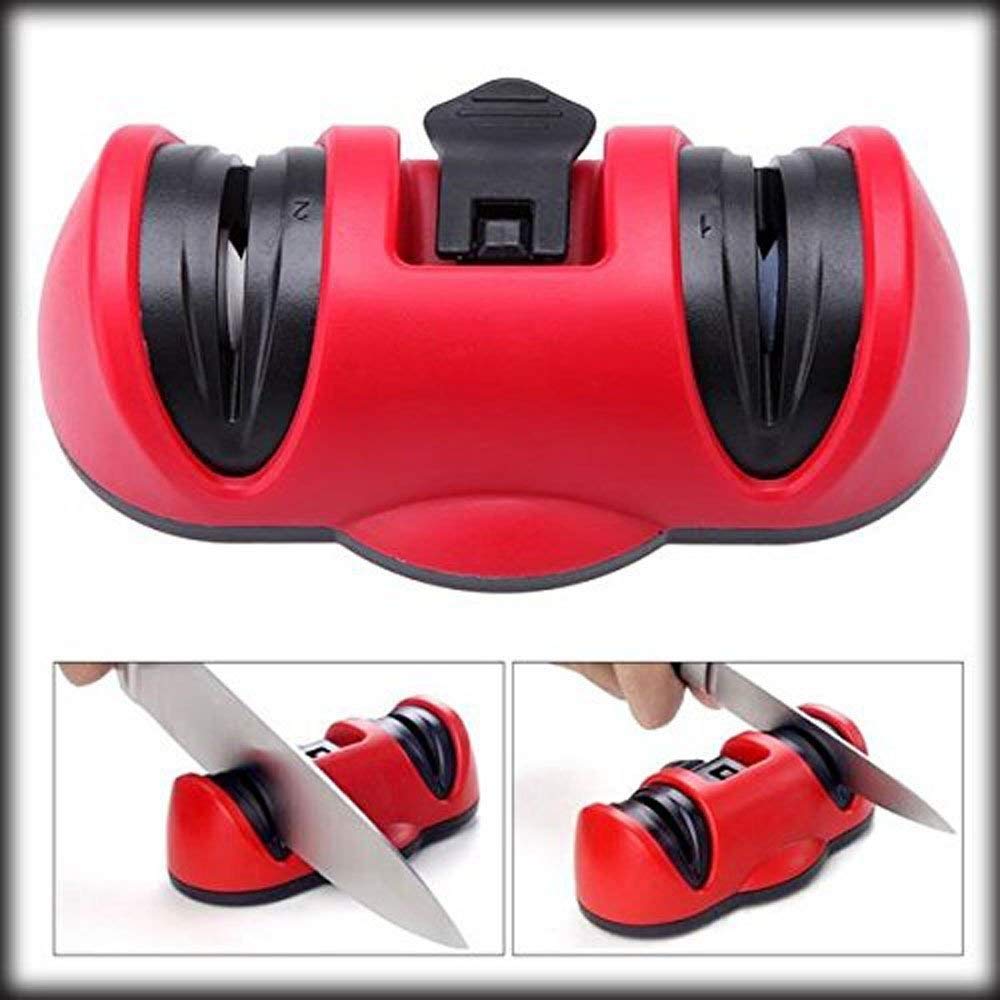 مسن سكاكين مطبخ يدوي بفتحتين مع مثبت قوي بالشفط للثبات أثناء الإستخدام