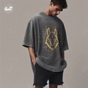 Golden Anubis تيشيرت اوفر سايز قطن باللون الرمادي للرجال